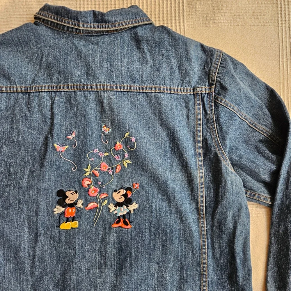 Disney Denim Jacket Mickey & Minnie Mouse Embroidered Jean Women XXL - Picture 1 of 12